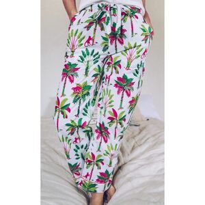 Printfresh Royal Palms Pink Basil Tropical Trees Monkey Pajama Pants Sz. XS